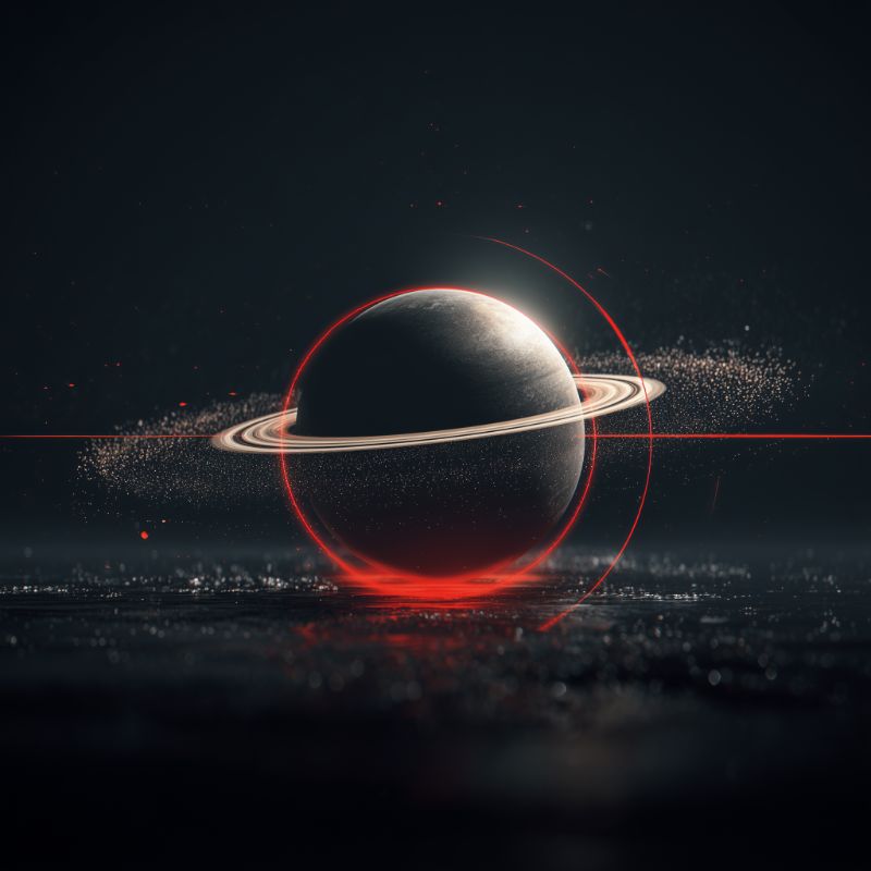 Futuristic Ringed Planet with Red Neon Halo