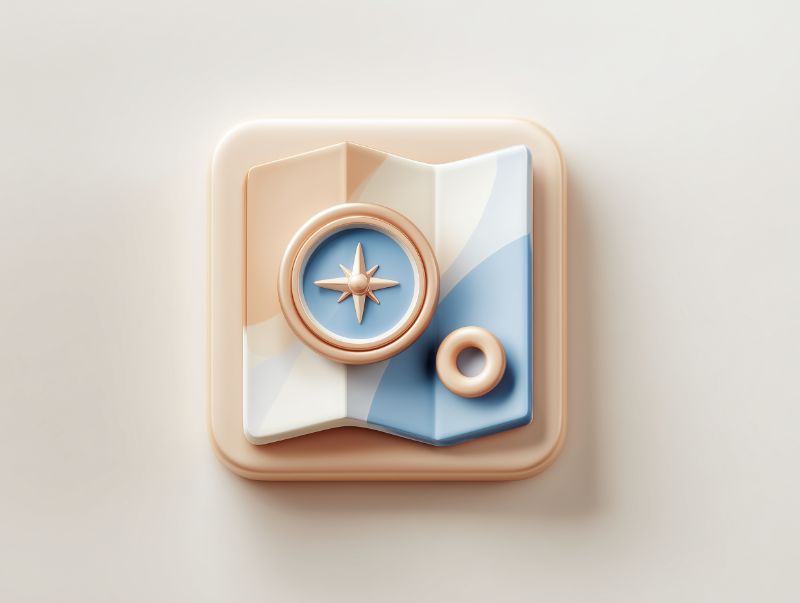 3D pastel map and compass icon