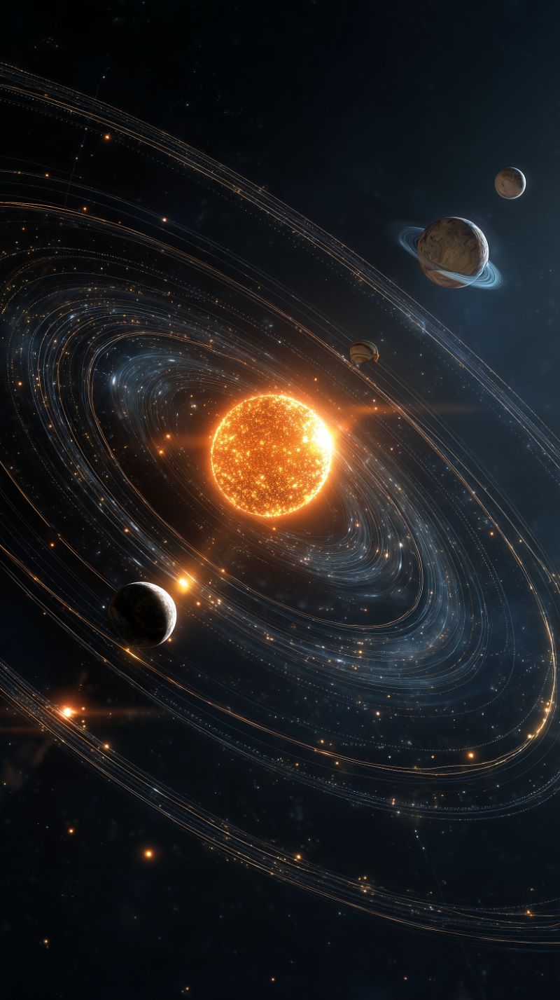 Stylized Solar System with Glowing Sun