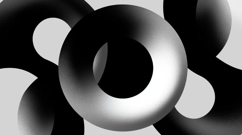 Abstract 3D Metallic Rings on Gray