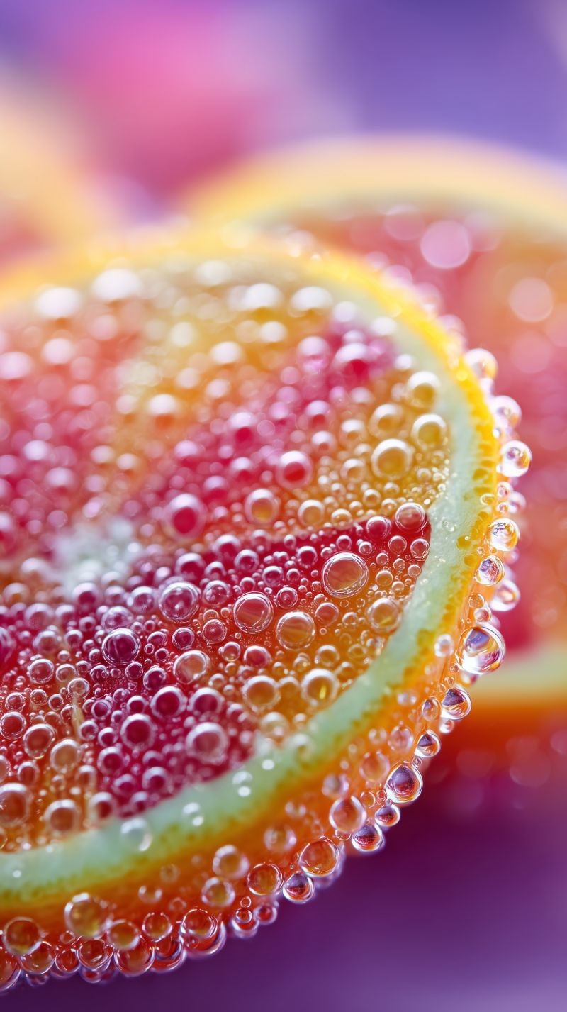 Macro Citrus Slice with Sparkling Bubbles