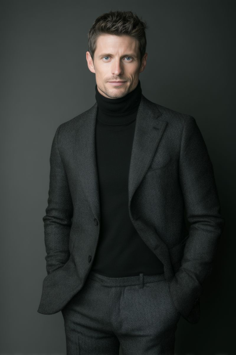 Stylish man in dark turtleneck portrait