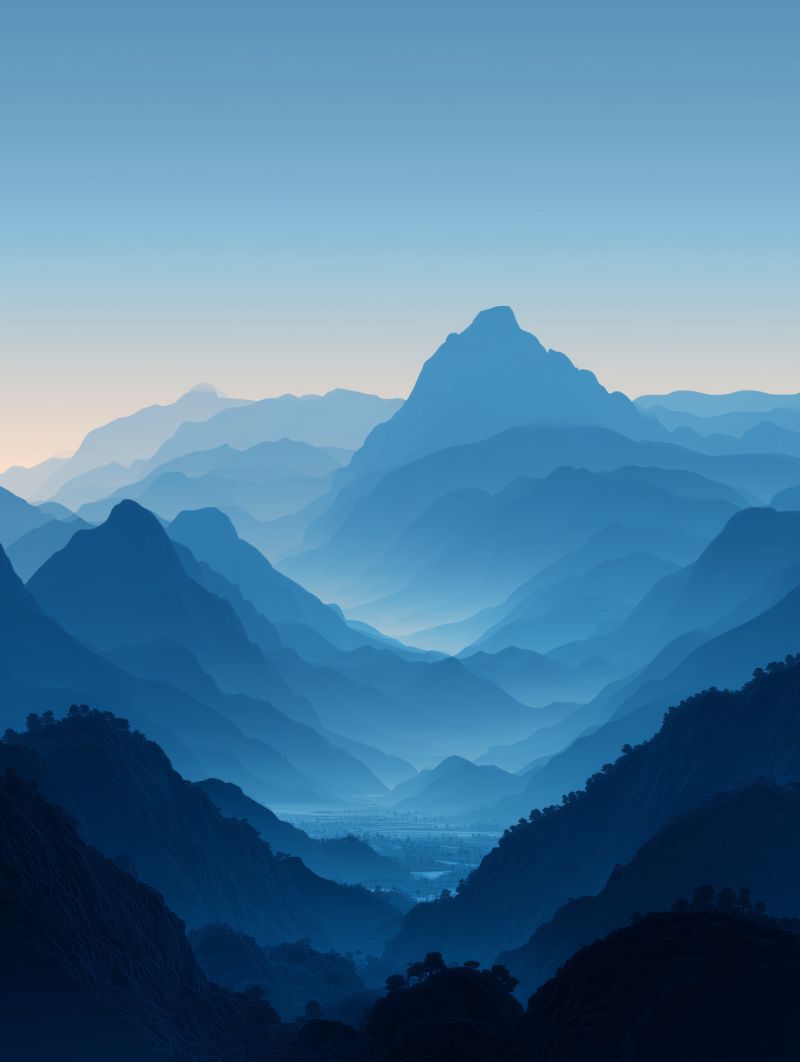 Layered Blue Mountain Valley at Dawn