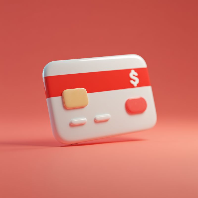 3D Red and White Credit Card Icon on Coral Backdrop