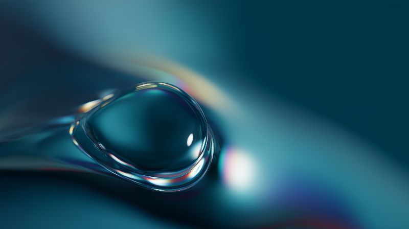 Iridescent Teal Fluid Droplet Abstract Macro