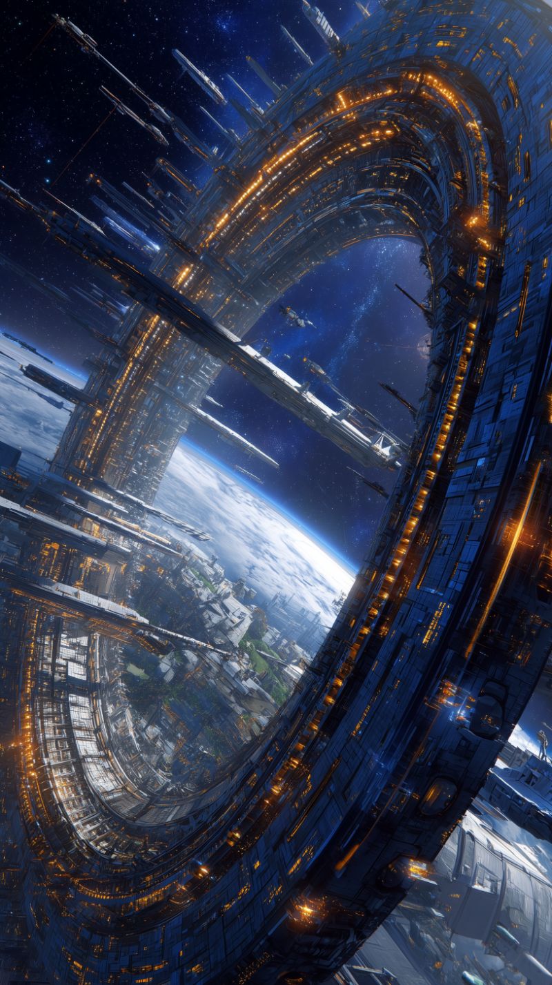 Gigantic orbital ring station above Earth