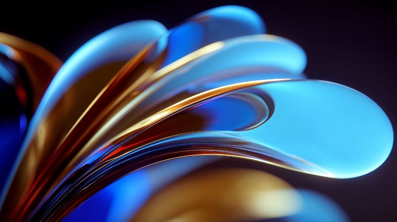 Glossy Abstract Blue and Gold Ribbons