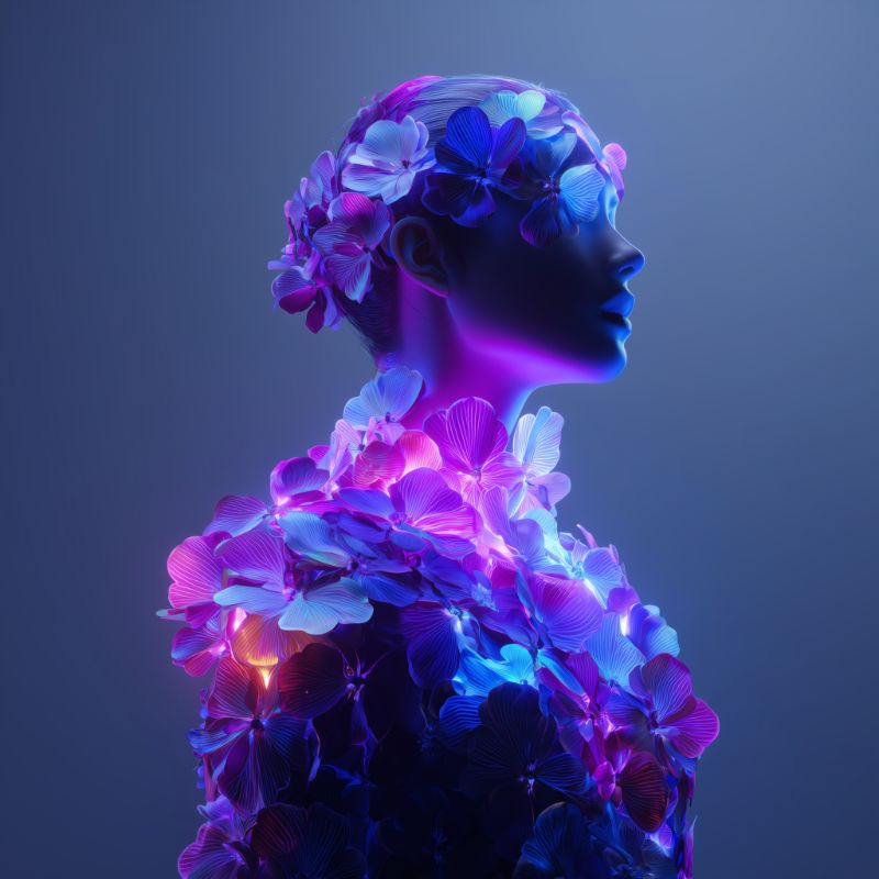 Neon Floral Silhouette Portrait