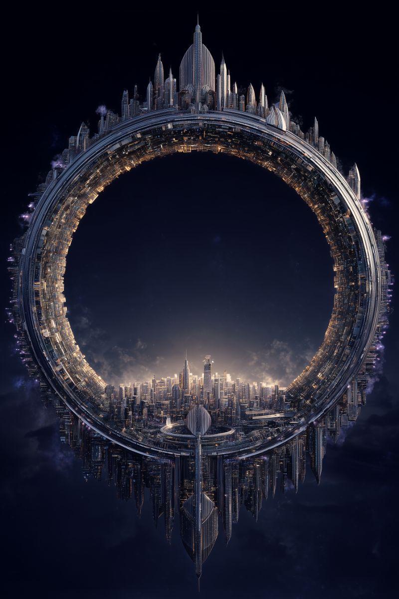 Ring-Shaped Futuristic City Against Starry Night