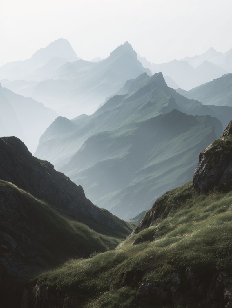 Misty Layered Mountains at Dawn