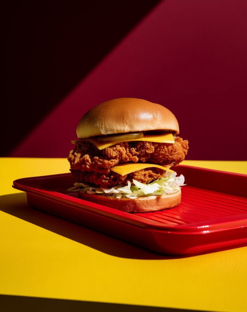 Crispy Chicken Sandwich on Red Tray