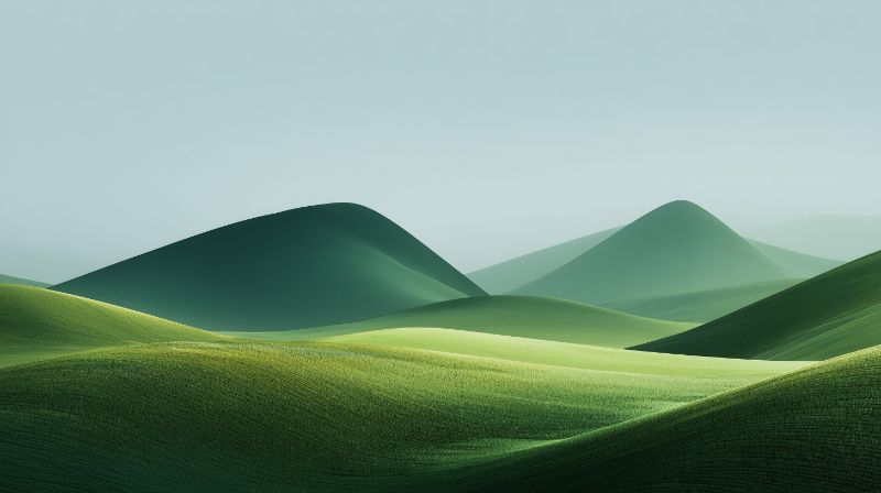 Minimalist rolling emerald hills at dawn