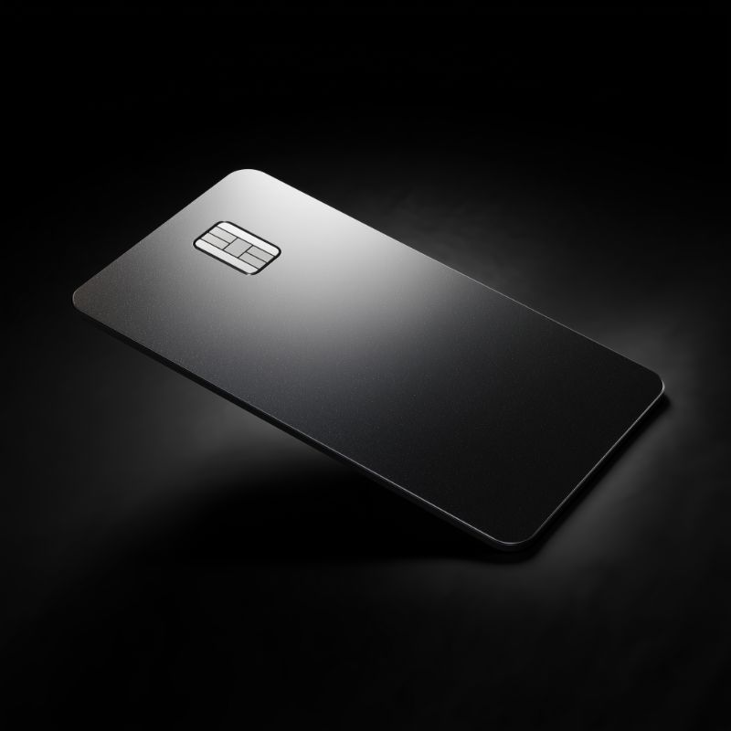 Minimalist black credit card on dark background