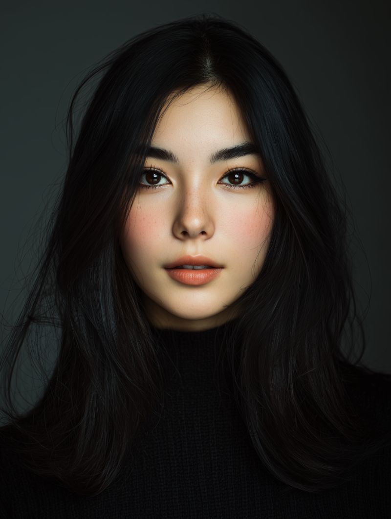 Moody studio portrait of woman with dark hair