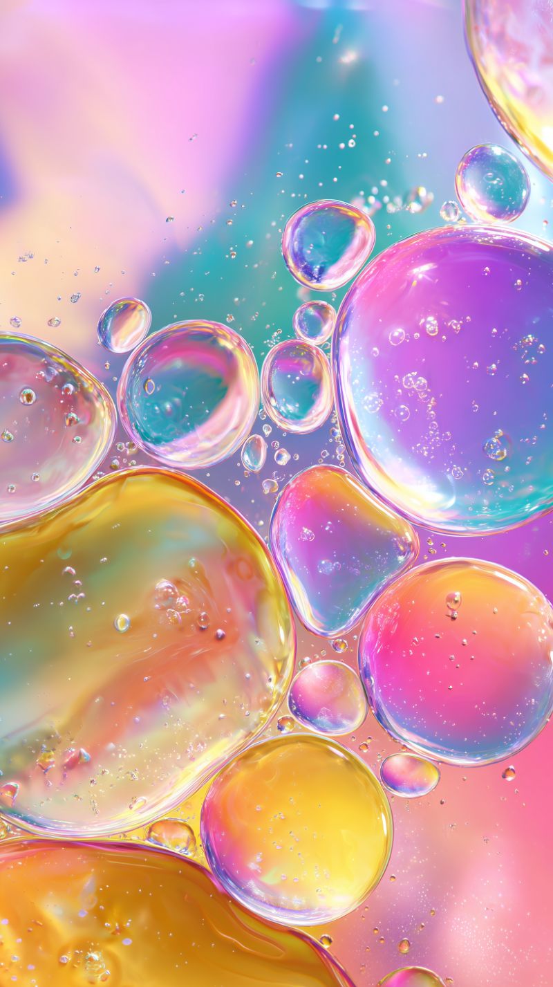 Iridescent Oil Bubbles on Pastel Gradient