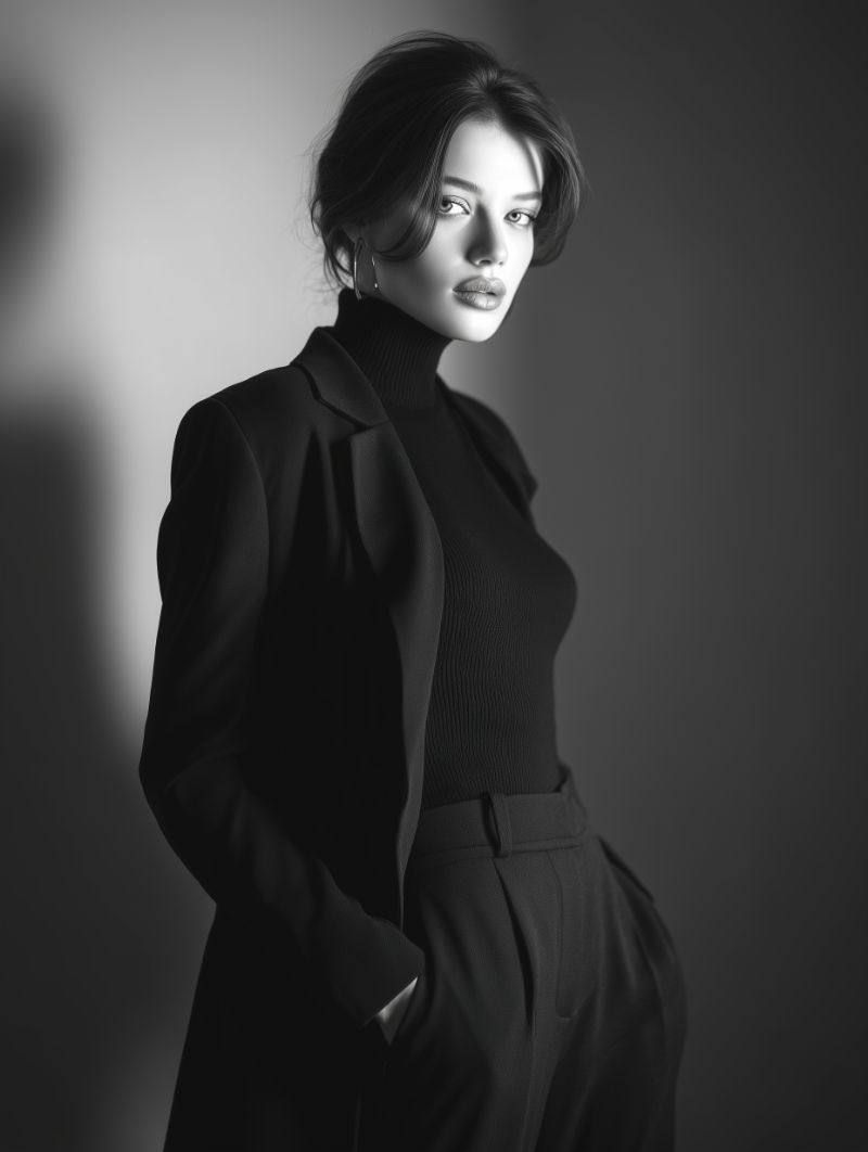 Elegant monochrome portrait of stylish woman