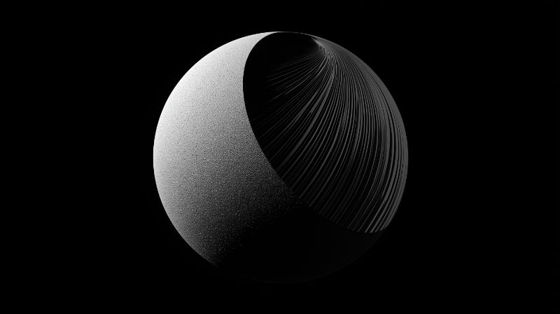 Abstract grayscale sphere with curved grooves