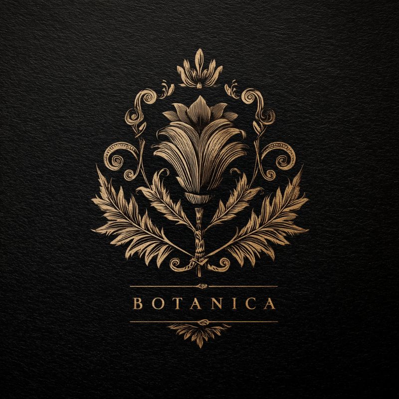 Gold Ornate Floral Crest on Black Leather