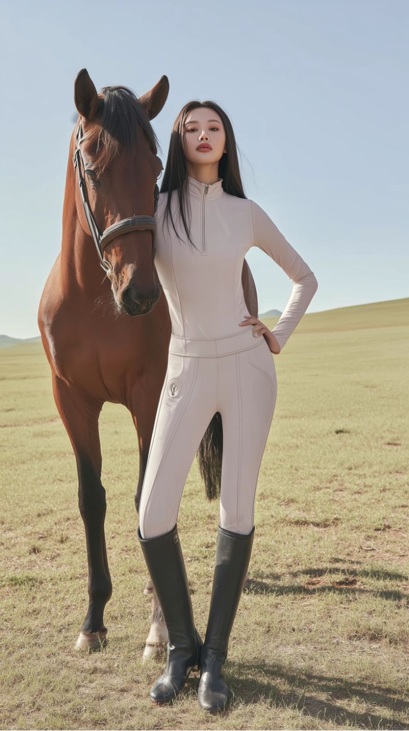 Equestrian model with horse in grassland