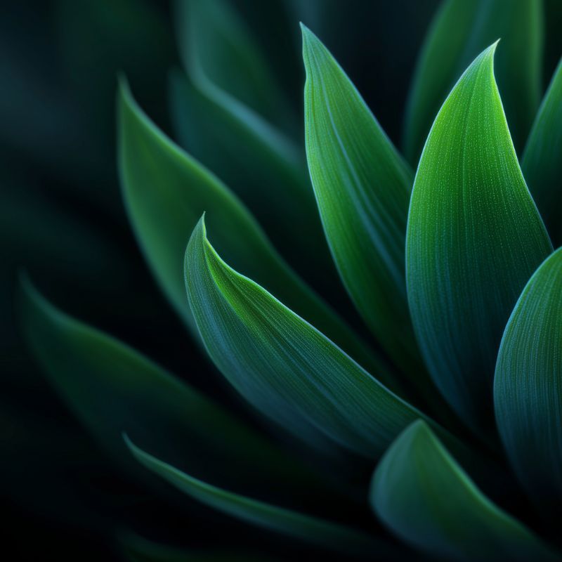 Macro shot of lush green leaves on dark backdrop