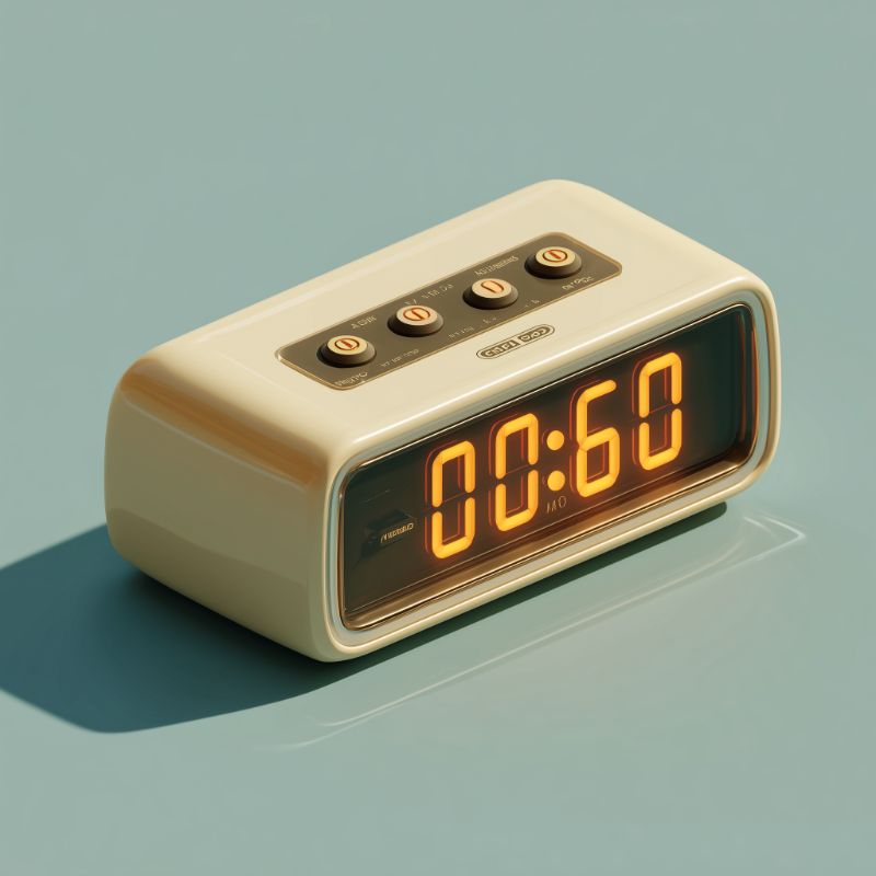 Retro Cream Digital Alarm Clock on Teal Background
