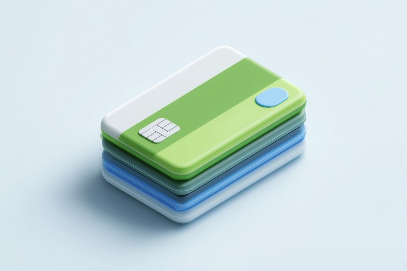 3D stack of colorful credit cards
