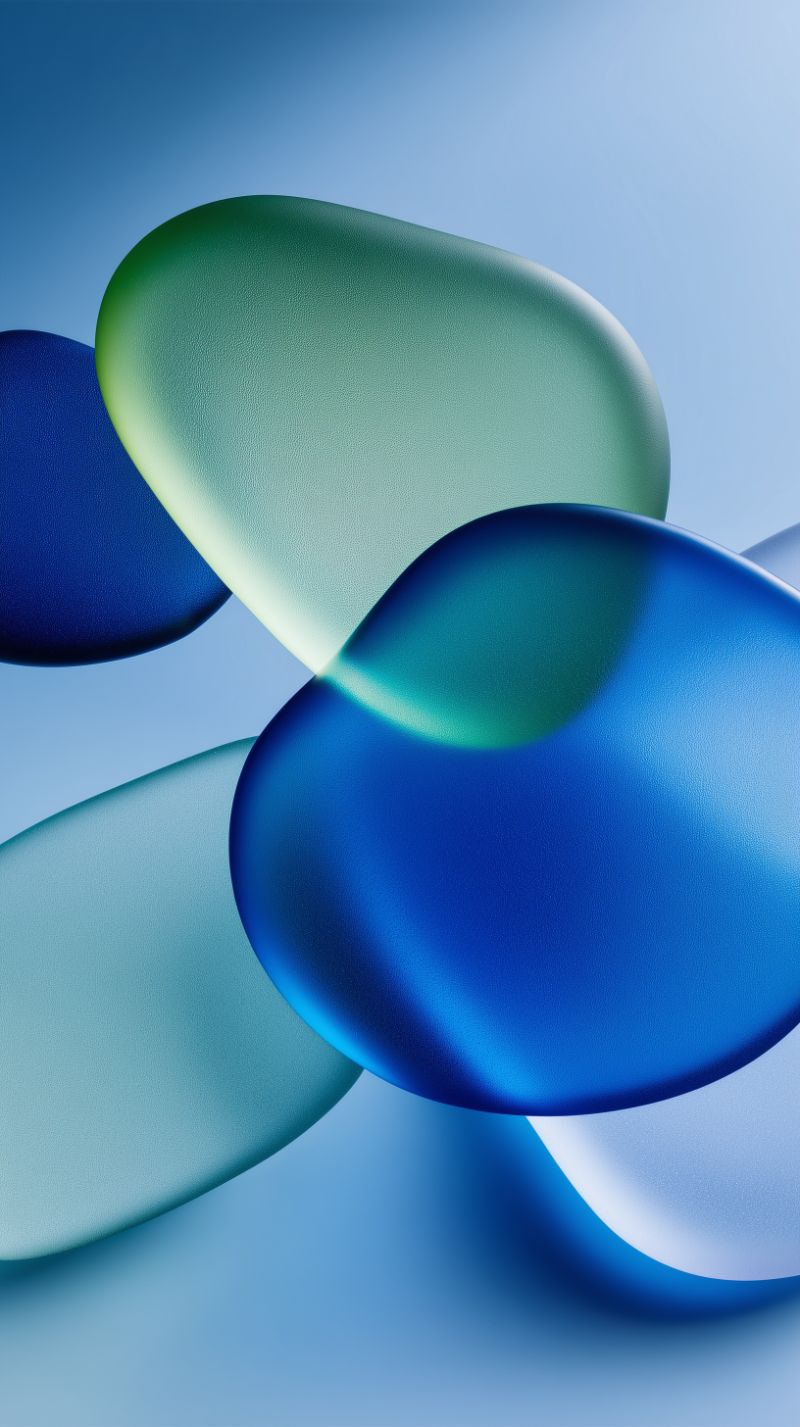 Abstract blue-emerald pebbles on soft gradient