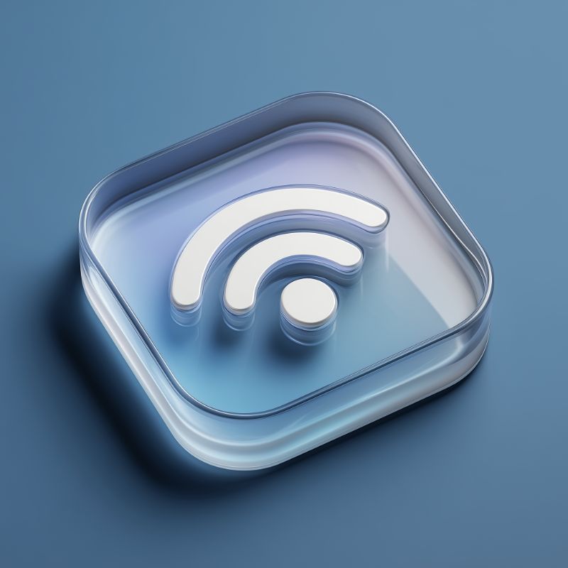 3D glass Wi-Fi icon on blue background