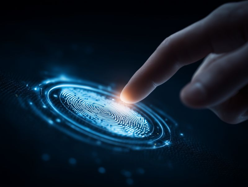Finger Touching Futuristic Digital Fingerprint Scanner