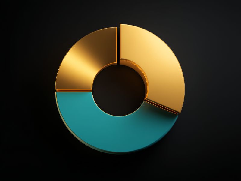 3D Gold & Teal Donut Chart on Dark Background