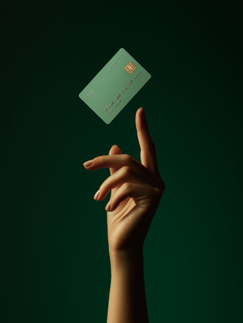 Floating Green Credit Card Above Elegant Hand