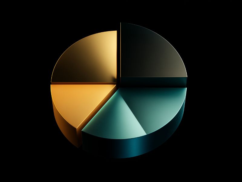 3D Metallic Pie Chart on Black Background