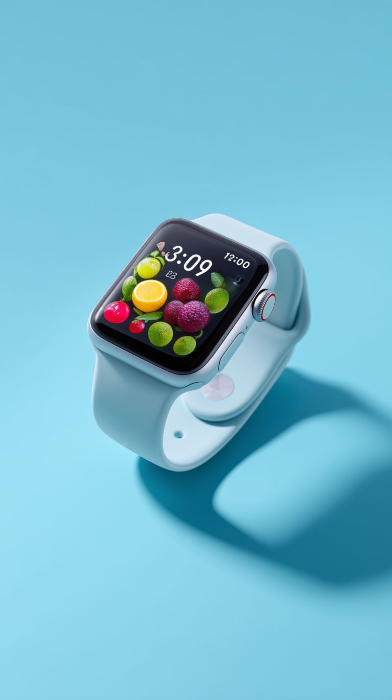 Minimal blue smartwatch with fruit watch face