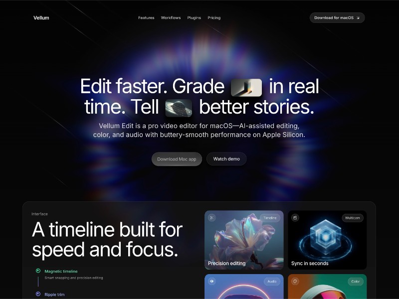 Preview for Vellum Video Editor Landing Page Template