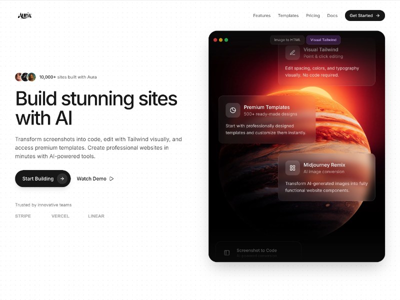 Preview for Aura AI-Powered Site Builder Landing Page Template