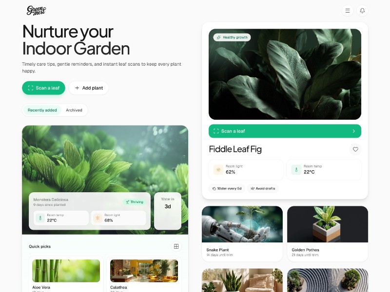 Preview for GreenNest Indoor Garden Care Dashboard Template
