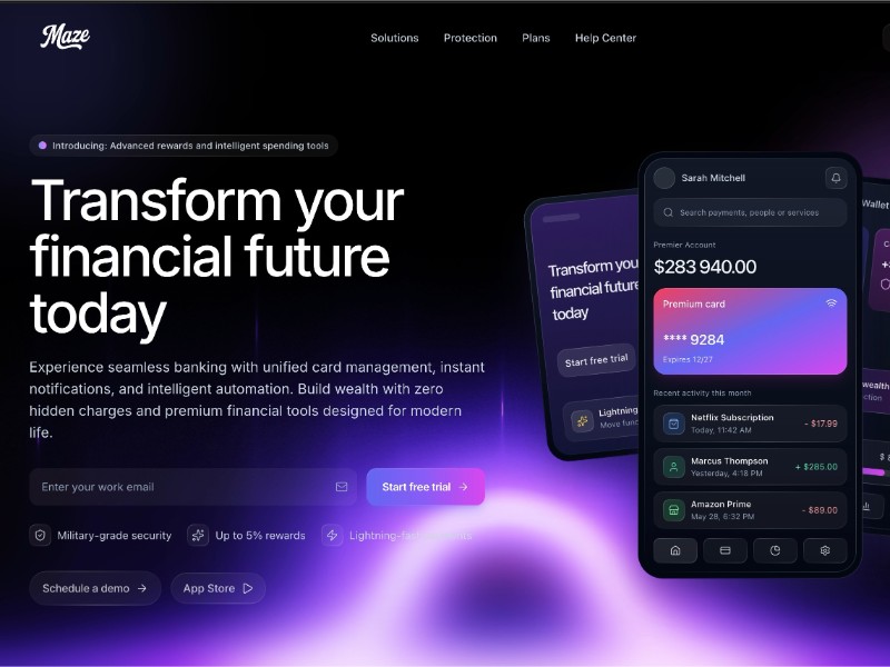 Preview for Maze Bank Financial Services Landing Page Template