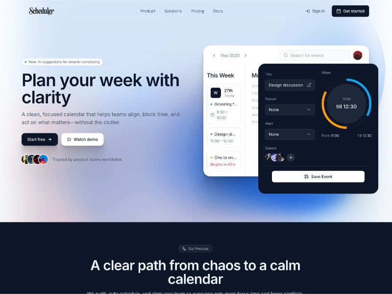 Preview for Scheduler Team Calendar Landing Page Template