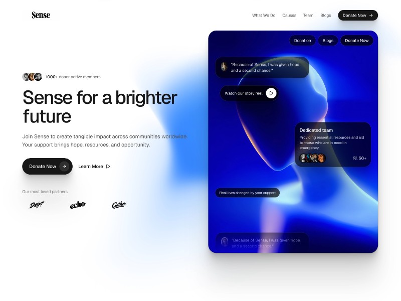Preview for Sense Charity & Impact Landing Page Template